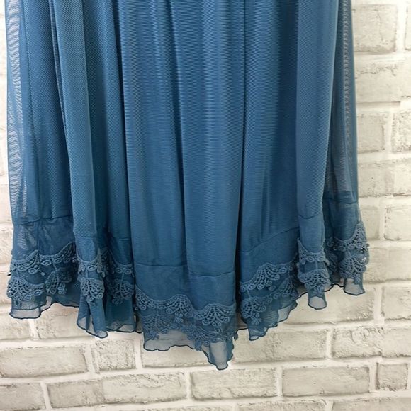 Altar’d State Sheer Sleeveless Flowing Dress Lace Detailing Blue Size Large - Picture 10 of 12